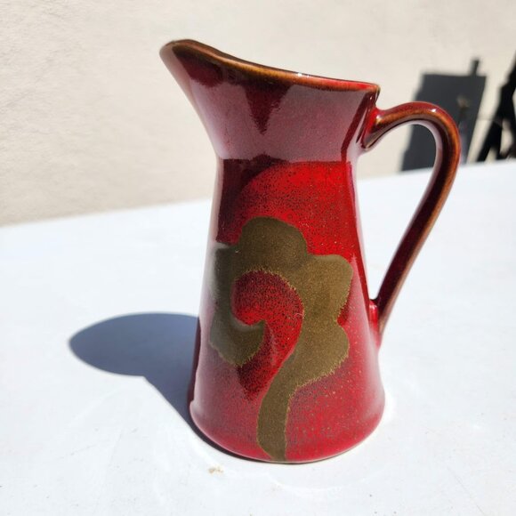 NEW Vintage Ceramic Pottery Beekman Home Abstract 5.5" Milk Pitcher Red Brown Co - Picture 6 of 15